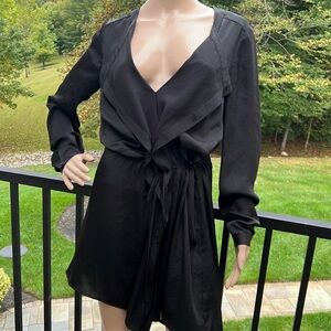 BCBGMAXAZRIA Runway black silk courture button down mini dress SZ S